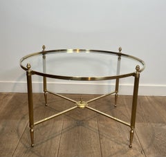 Round Neoclassical Brass Coffee Table with Fluted Legs by Maison Baguès. 1940's