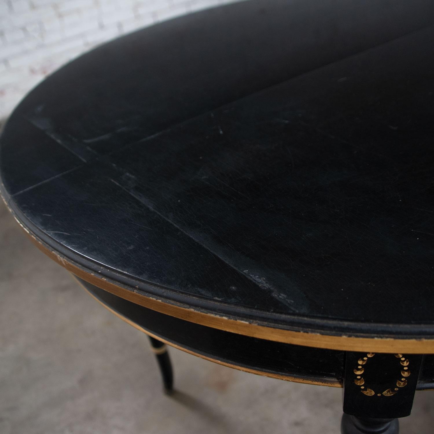 Round Neoclassical Dining Table Center Table Black Age-Distressed Finish w/ Gold 2