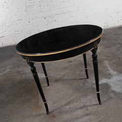 Round Neoclassical Dining Table Center Table Black Age-Distressed Finish w/ Gold