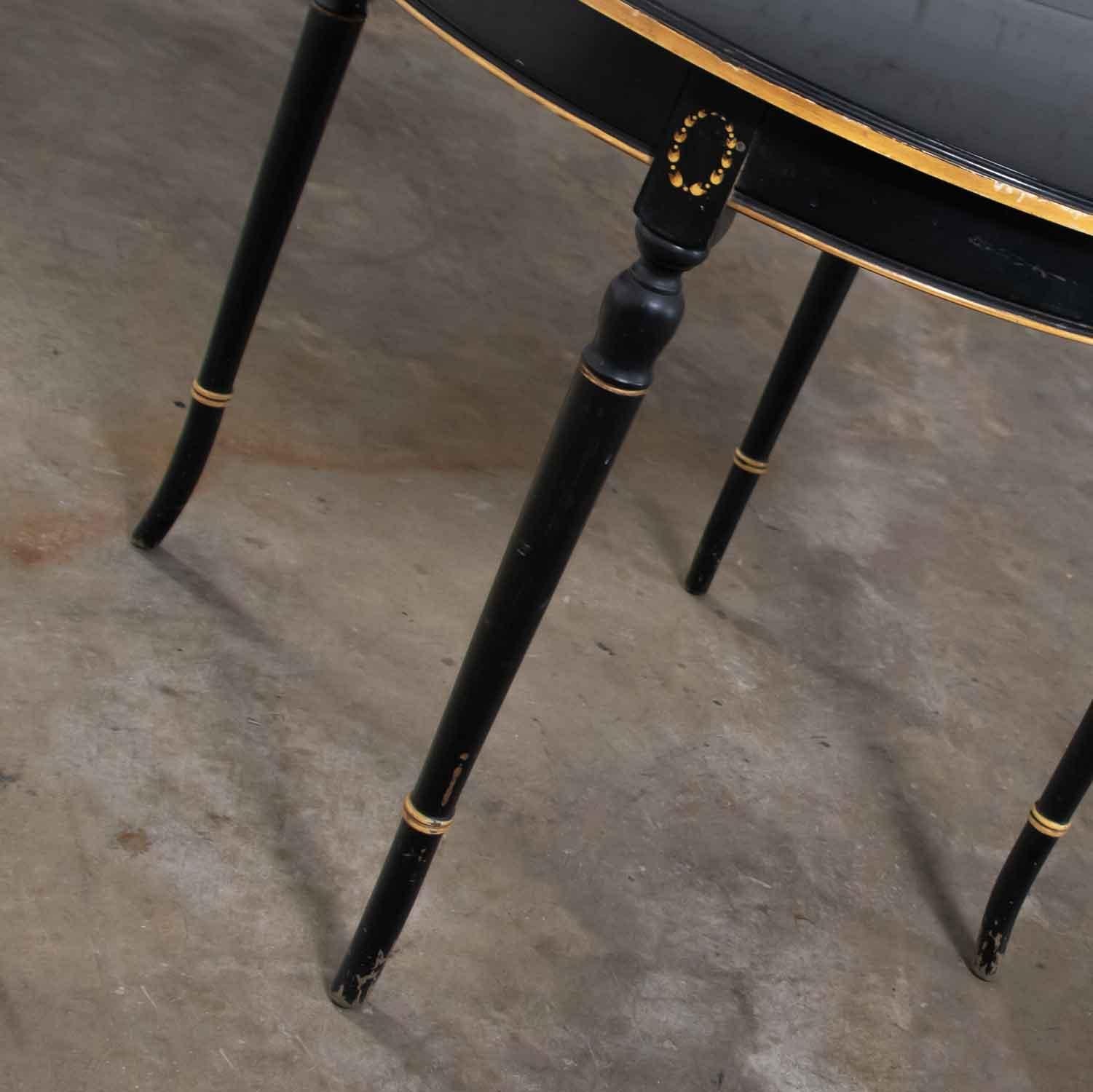 Painted Round Neoclassical Dining Table Center Table Black Age-Distressed Finish w/ Gold