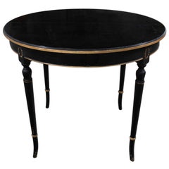 Round Neoclassical Dining Table Center Table Black Age-Distressed Finish w/ Gold