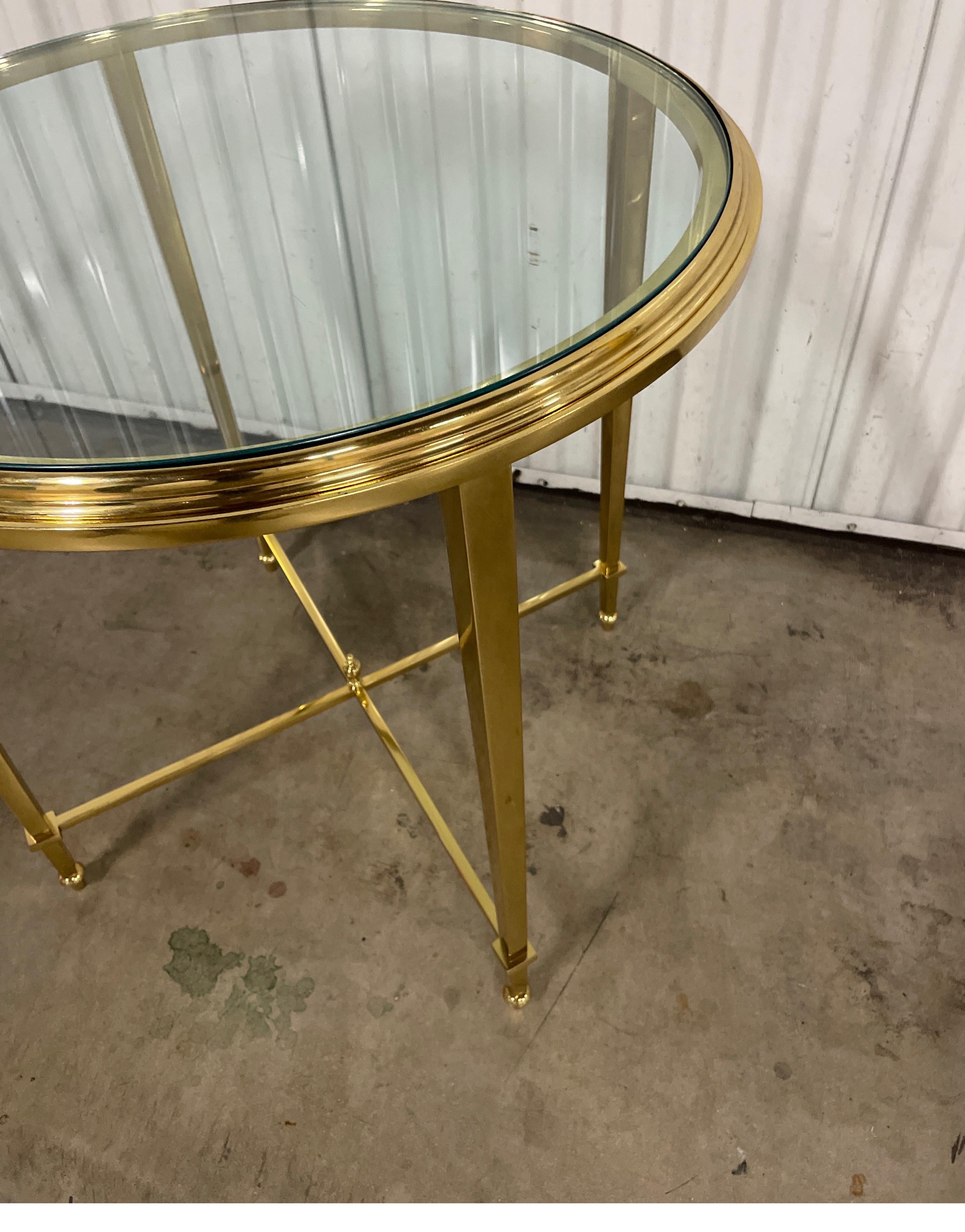 Round Neoclassical Solid Brass Side Table by Jansen In Good Condition For Sale In West Palm Beach, FL