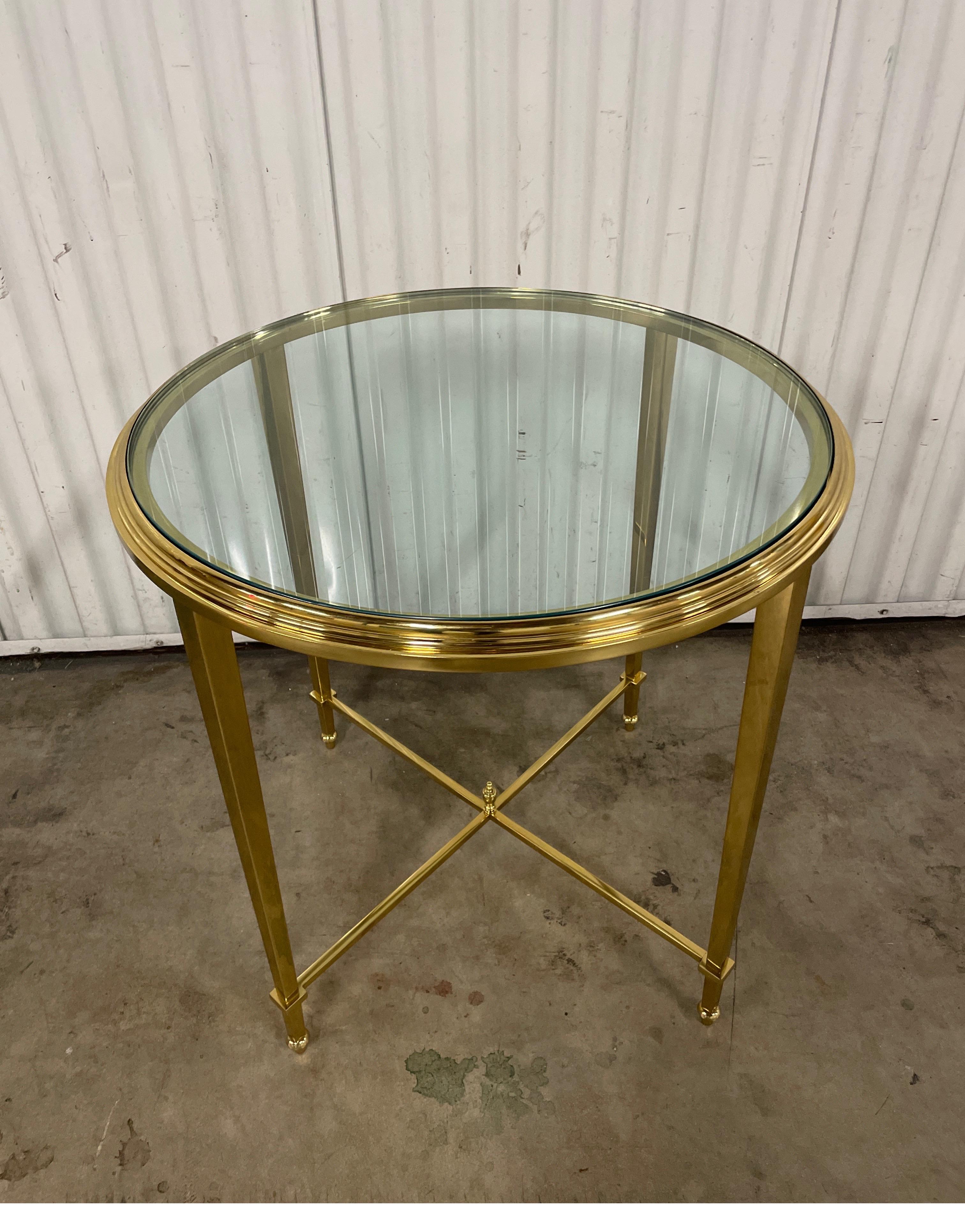 20th Century Round Neoclassical Solid Brass Side Table by Jansen For Sale