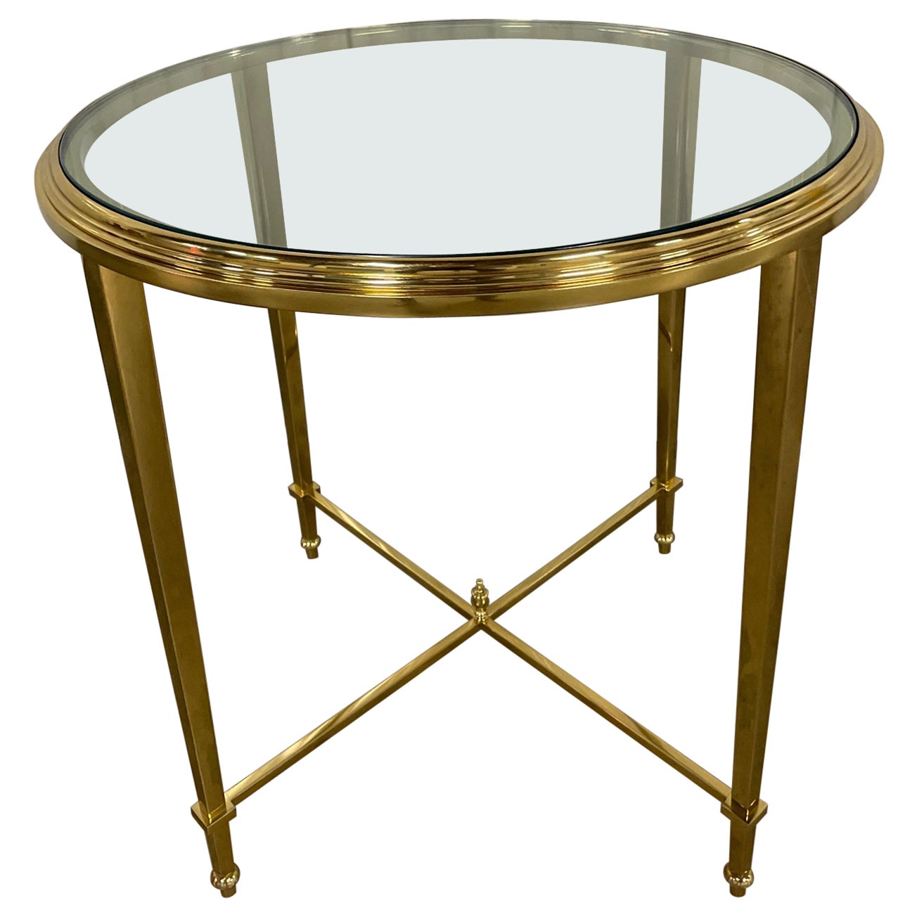 Tavolino rotondo neoclassico in ottone massiccio di Jansen
