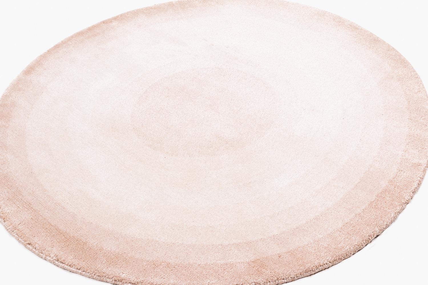 Organic Modern Round Neutral Cream Silk Wool Accessory Rug Jacqueline Bullseye by Joseph Carini For Sale