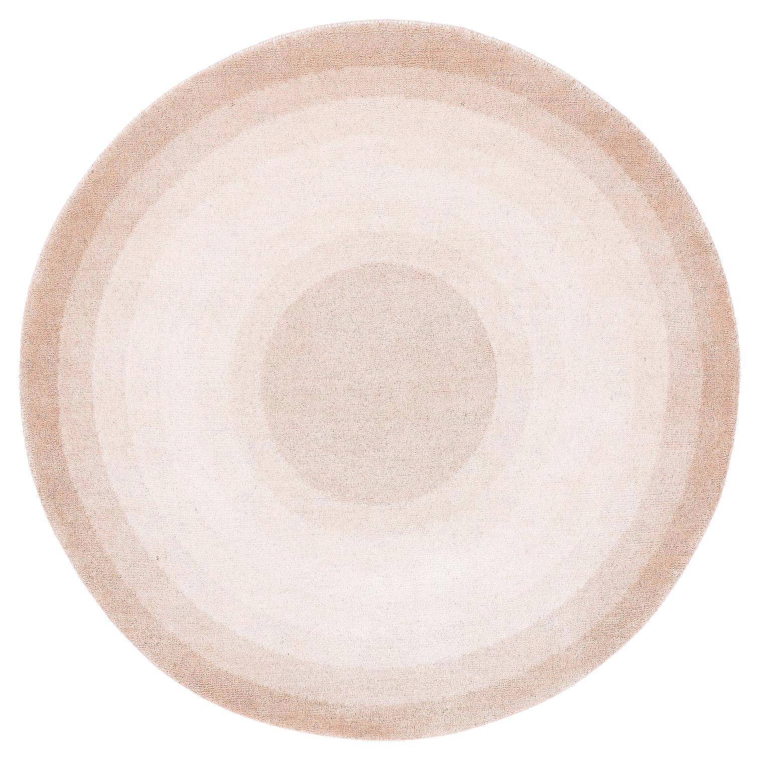 Round Neutral Cream Silk Wool Accessory Rug Jacqueline Bullseye by Joseph Carini For Sale