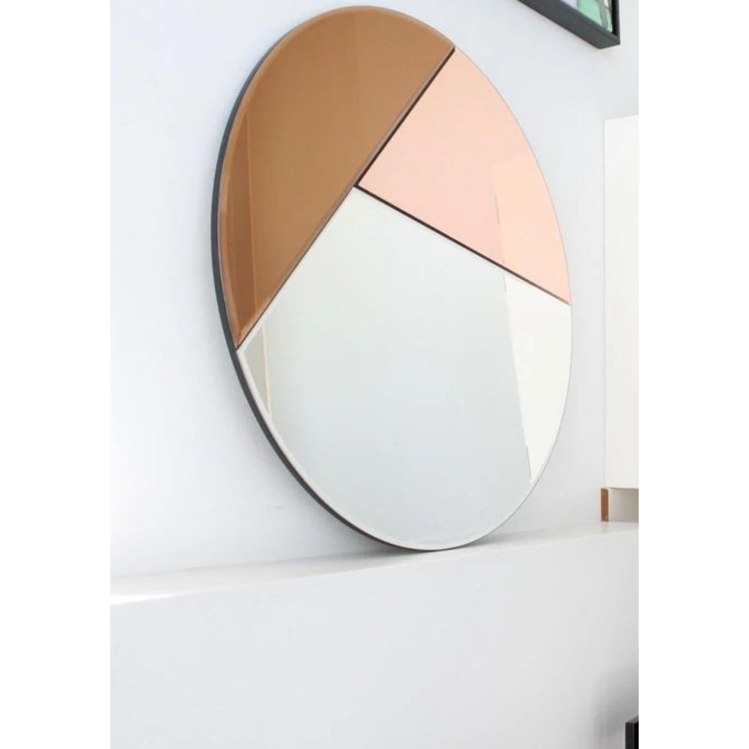 Round Nouveau 70 mirror
Dimensions: Ø 70 x 1.2 cm
Material: 4 mm faceted mirror on black painted MDF
Weight: 8 kg


The Nouveau round mirror series unites elegance with simplicity and is characterized by its geometric colour detailing. The