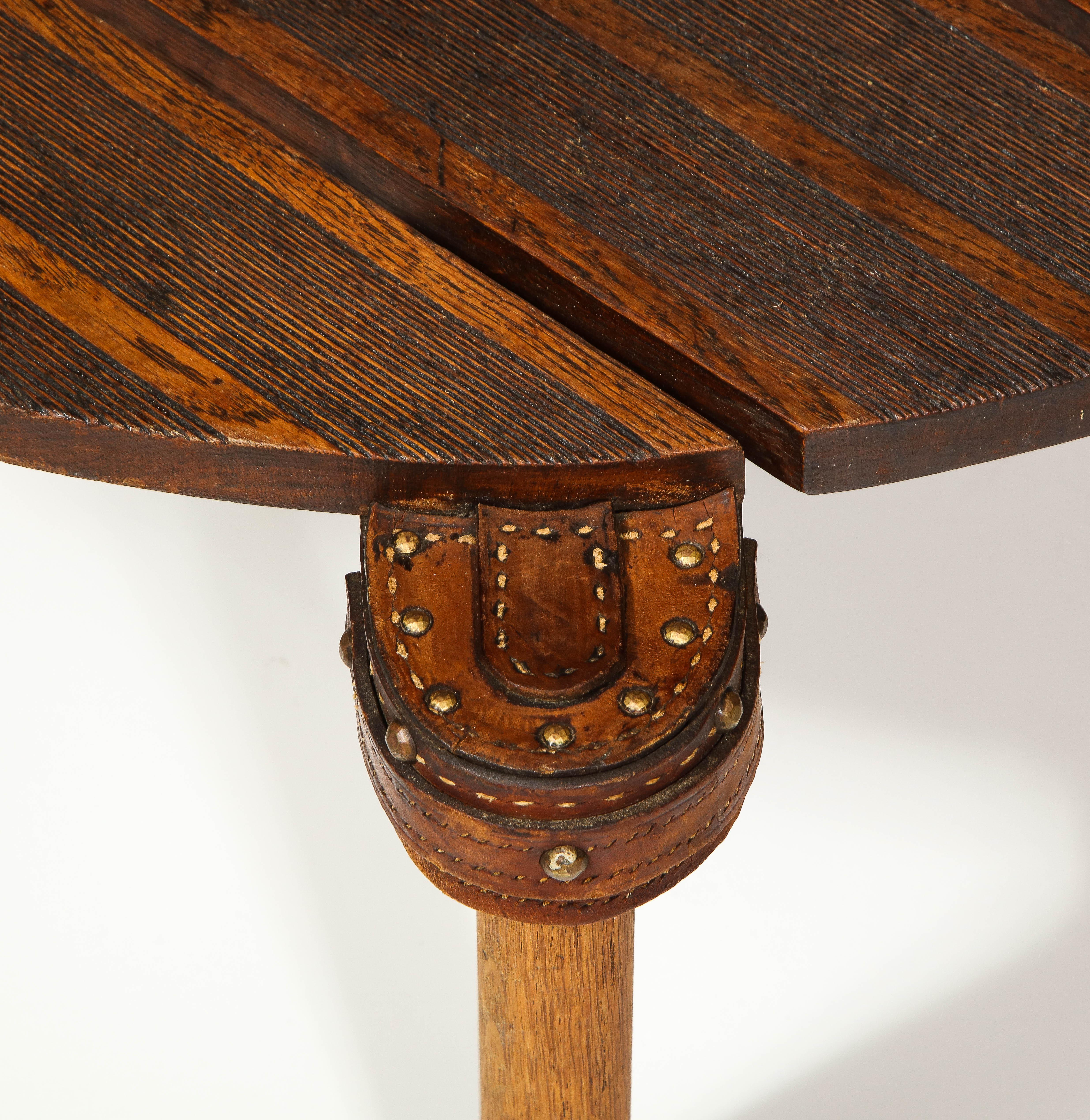Round Oak and Leather Coffee Table by Jacques Adnet, France, c. Mid-20th Century For Sale 2