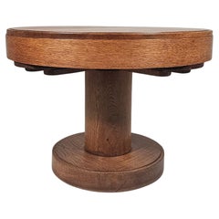 Round oak and teak Amsterdamse School side table, The Netherlands, 1930s
