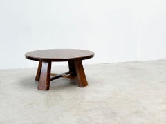 Round oak brutalist coffee table