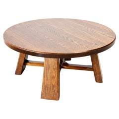 Round oak brutalist coffee table