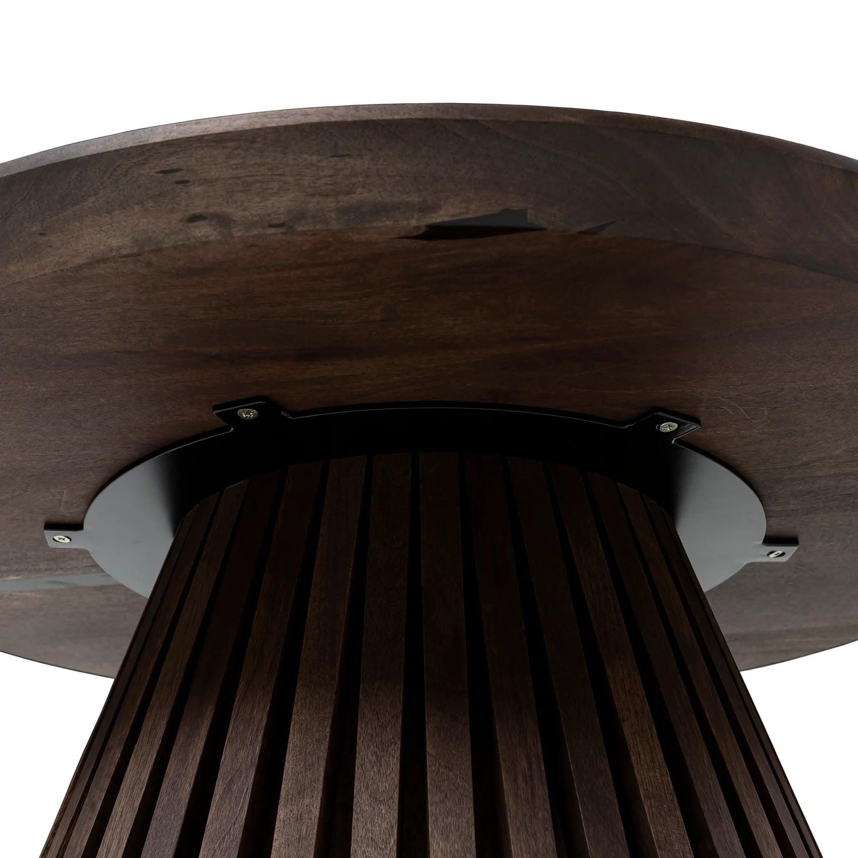 Round Oak Coffee Table, Chocolate, Wood Leg In New Condition For Sale In London, GB