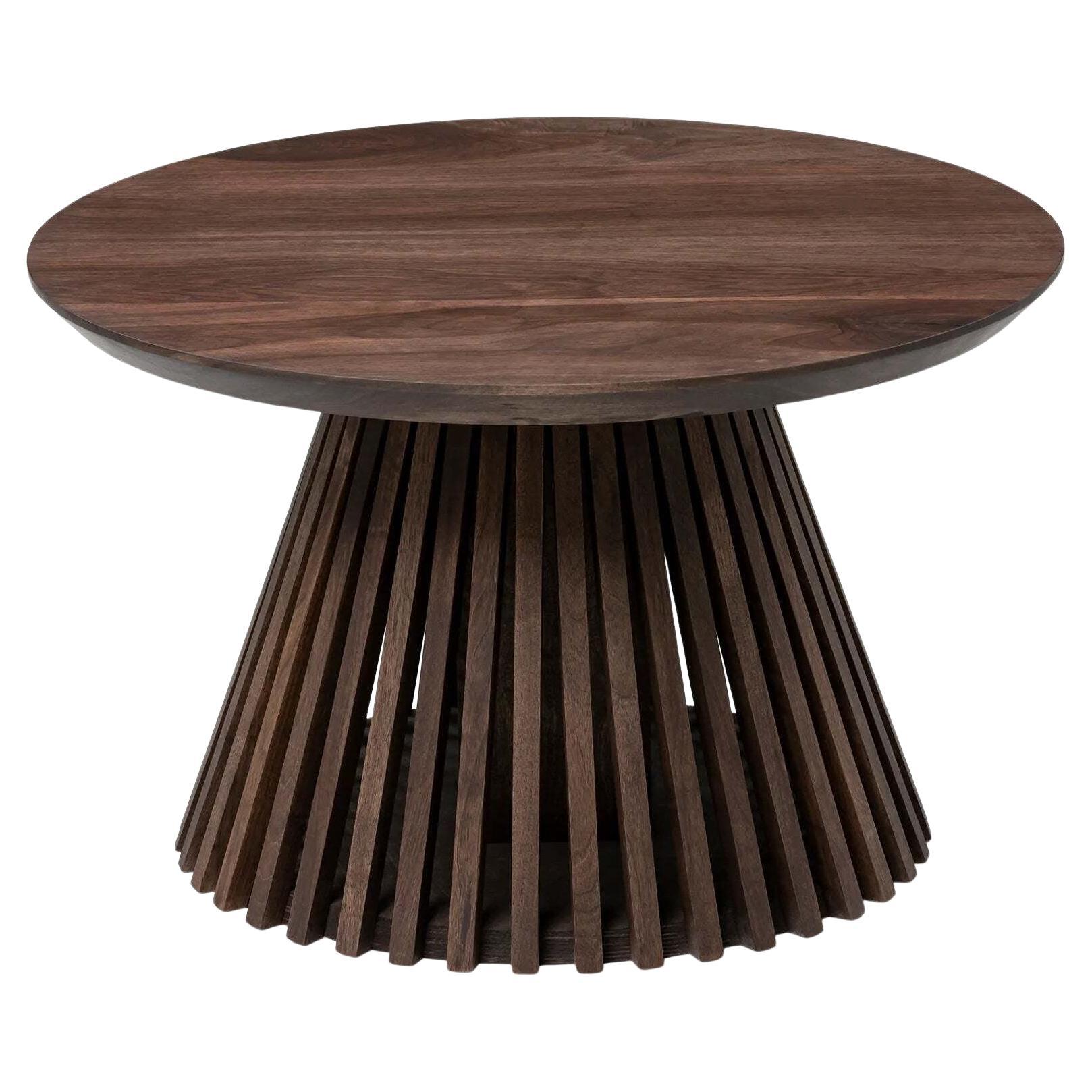 Round Oak Coffee Table, Chocolate, Wood Leg For Sale