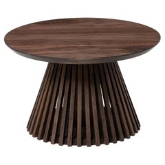 Round Oak Coffee Table, Chocolate, Wood Leg