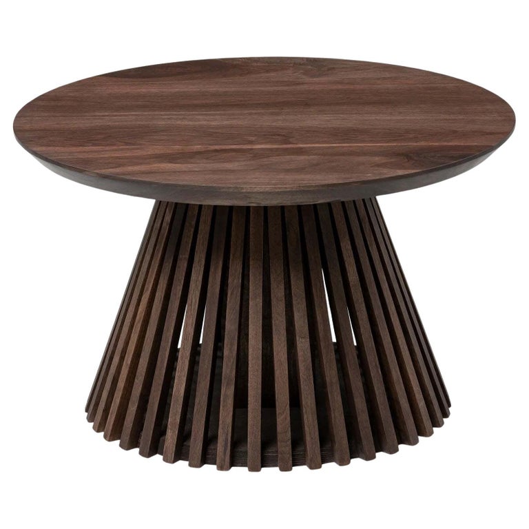 Round Oak Coffee Table, Chocolate, Wood Leg For Sale at 1stDibs