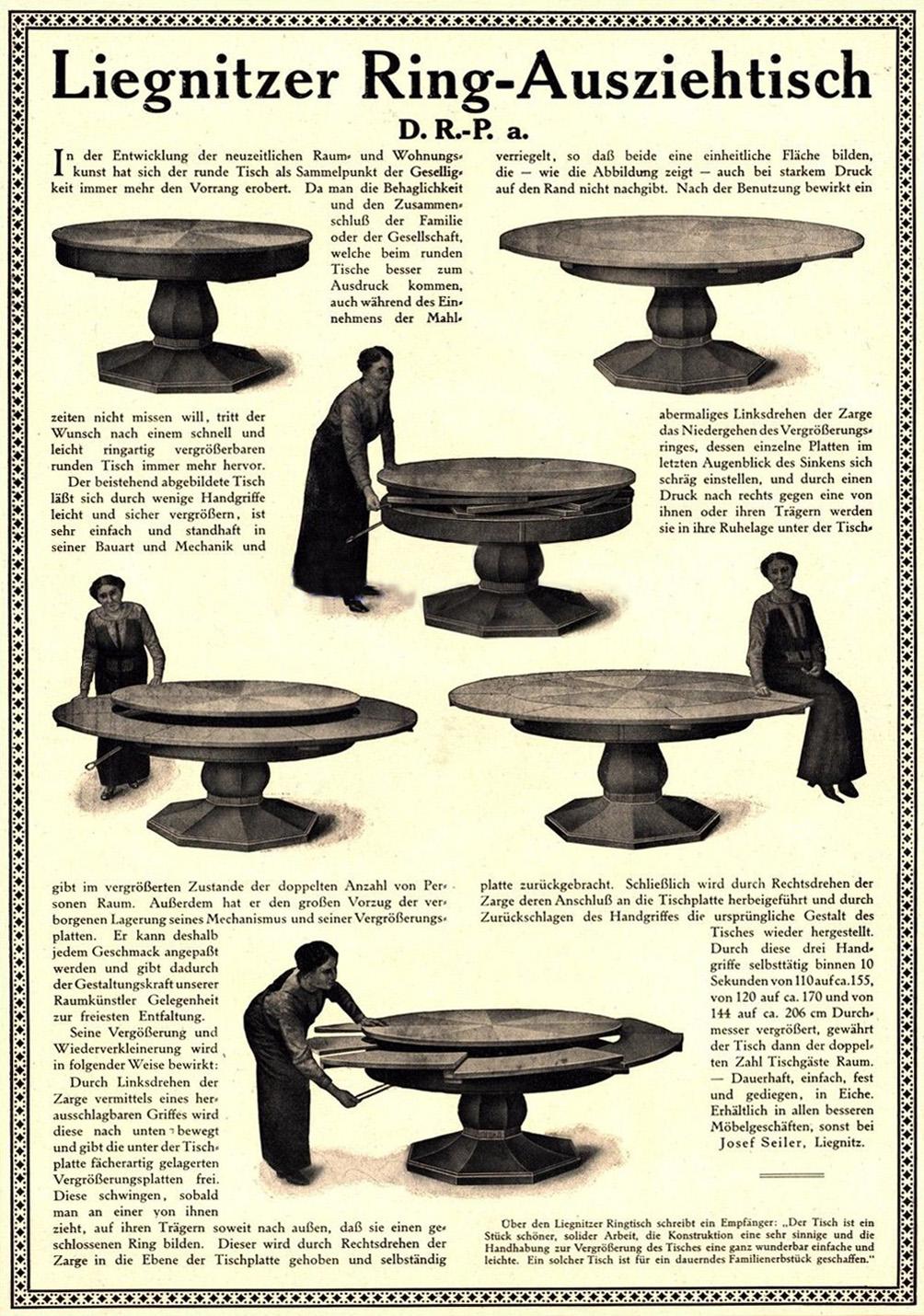Round Oak Dining Table, Very Rare Enlarging Mechanism, Patented in 1920 8