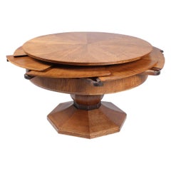 Round Oak Dining Table, Very Rare Enlarging Mechanism, Patented in 1920