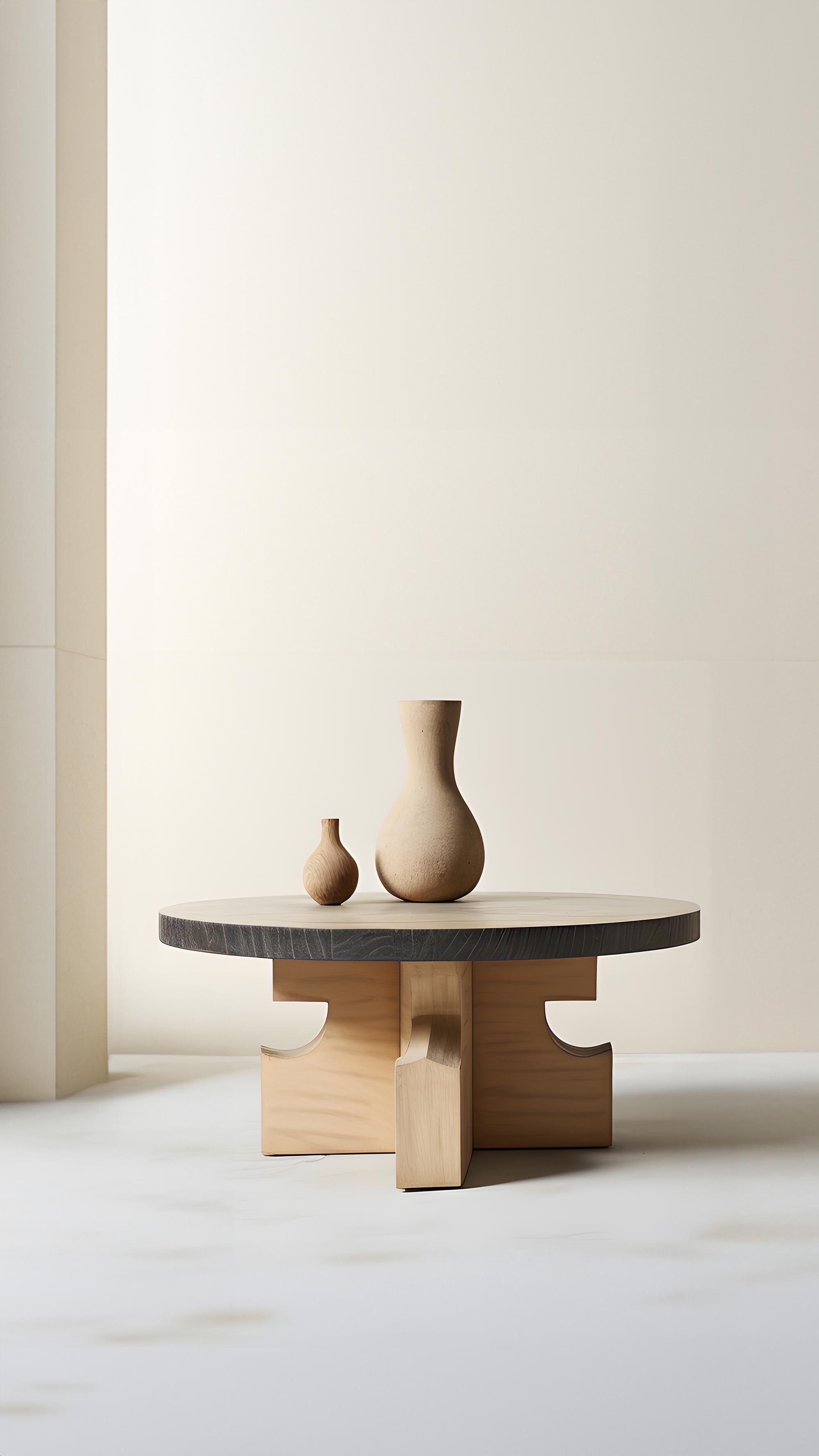 Hardwood Round Oak Fundamenta Table 63 Geometric Flair, Contemporary Look by NONO For Sale