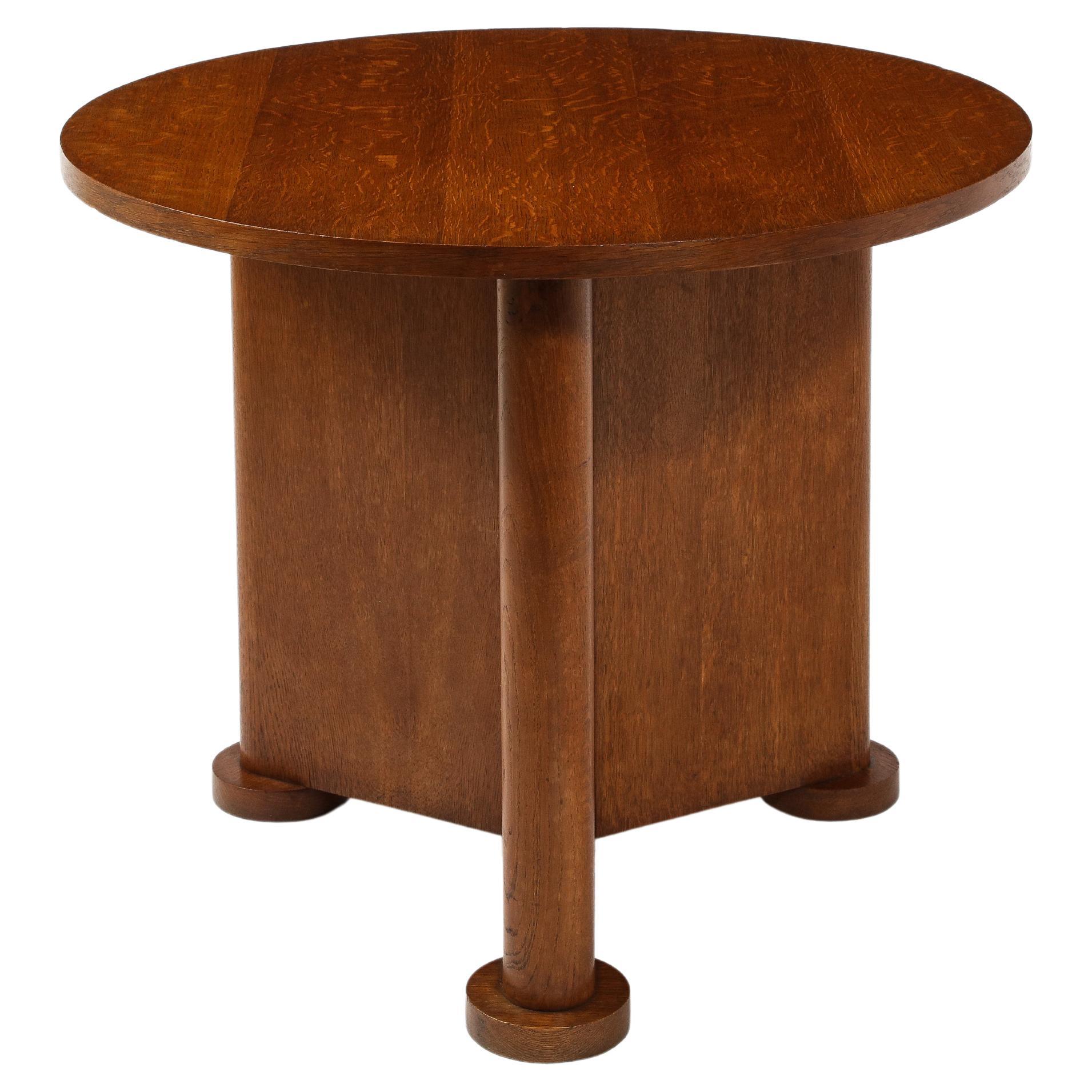 Tavolino rotondo in Oak Modernizzato Art Deco Gueridon, Francia anni '40