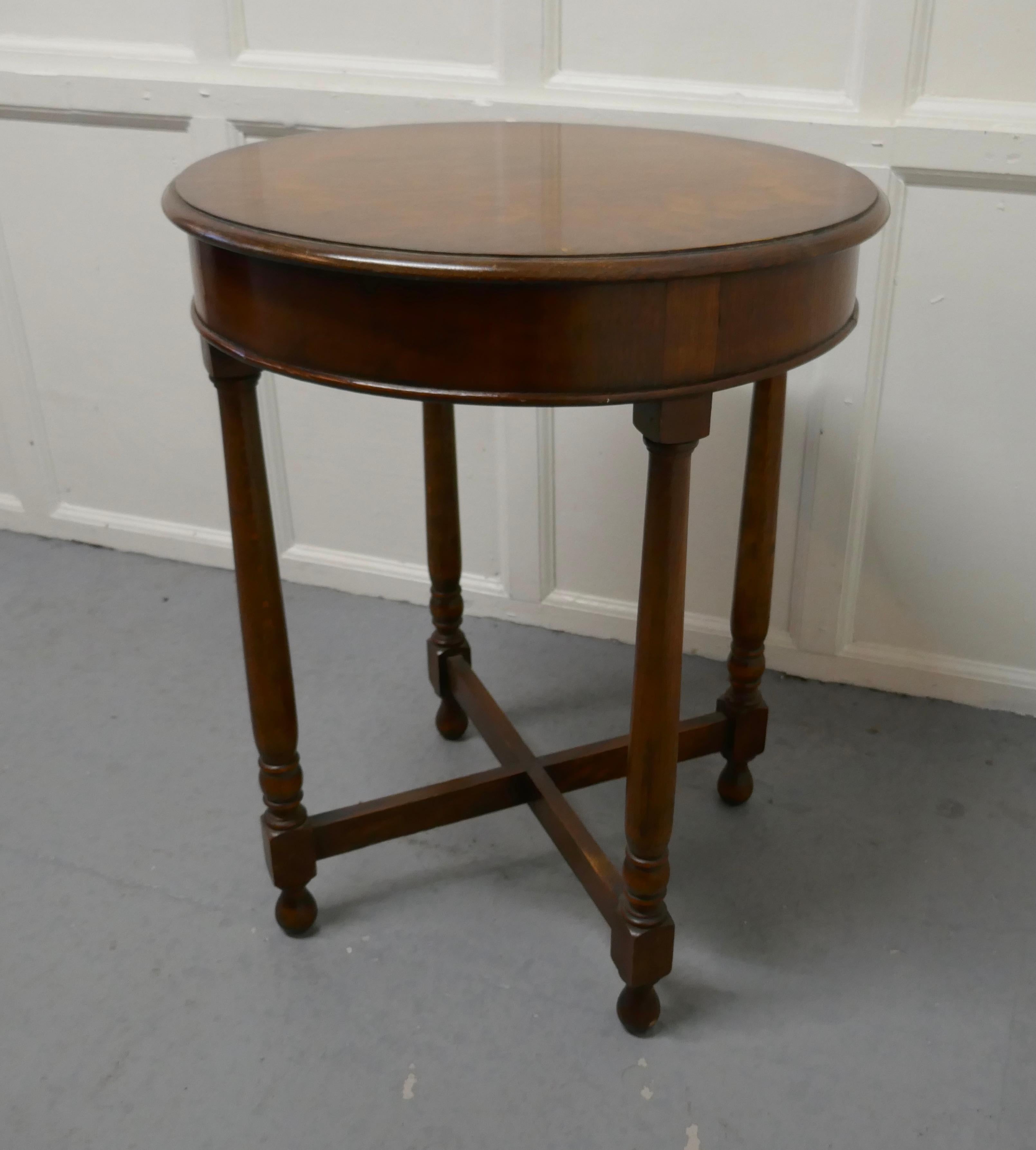 19th Century Round Oak Occasional Table, with X Stretcher