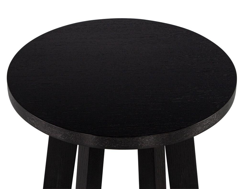 Round Oak Side Table in Black Cerused Finish For Sale 4