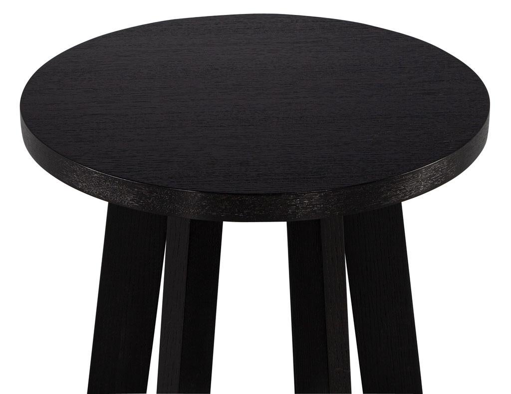 Modern Round Oak Side Table in Black Cerused Finish For Sale