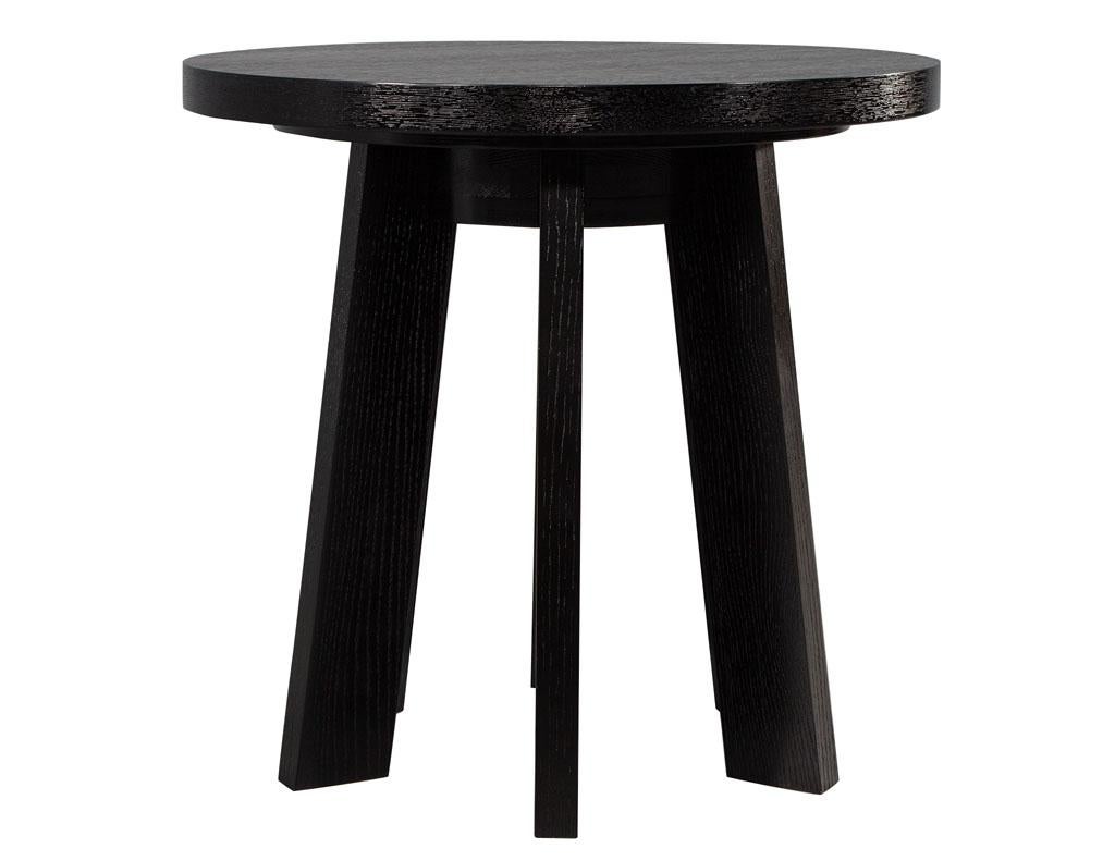 Round Oak Side Table in Black Cerused Finish In New Condition For Sale In North York, ON