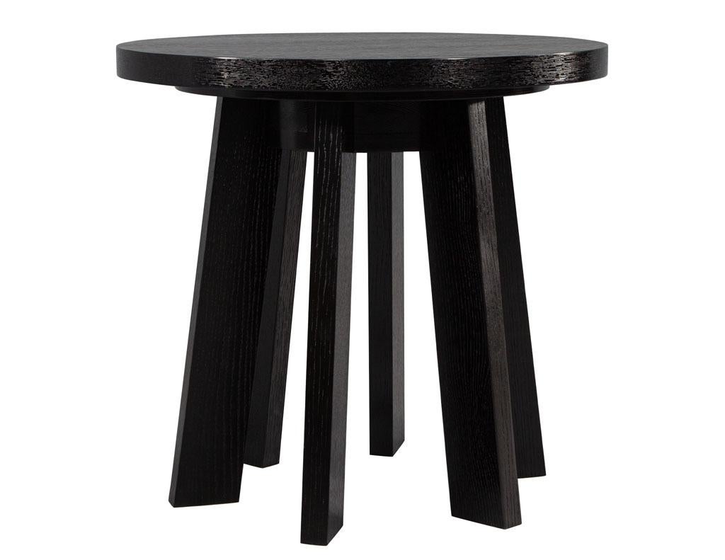 Contemporary Round Oak Side Table in Black Cerused Finish For Sale