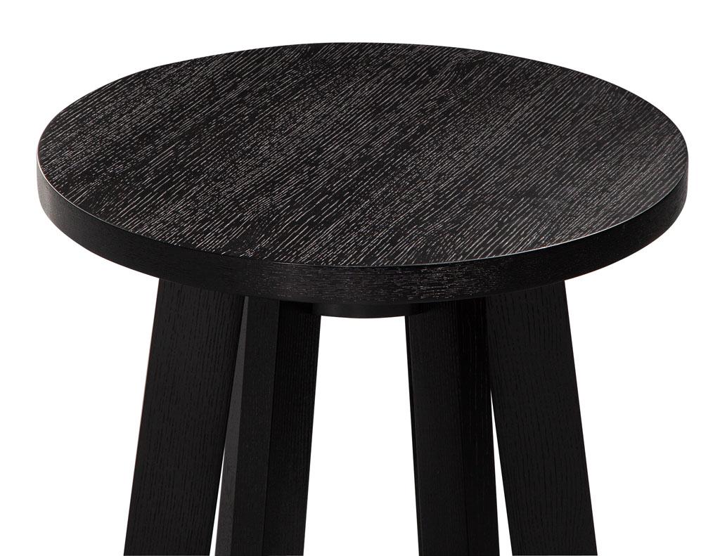 Round Oak Side Table in Black Cerused Finish For Sale 1