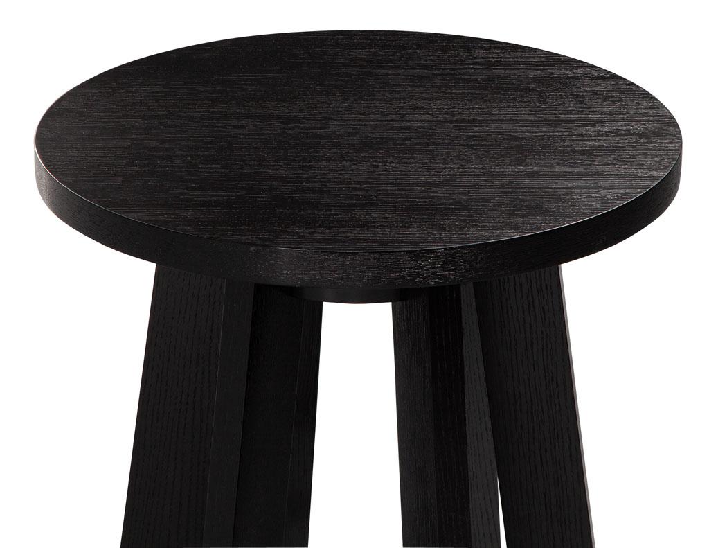 Round Oak Side Table in Black Cerused Finish For Sale 2