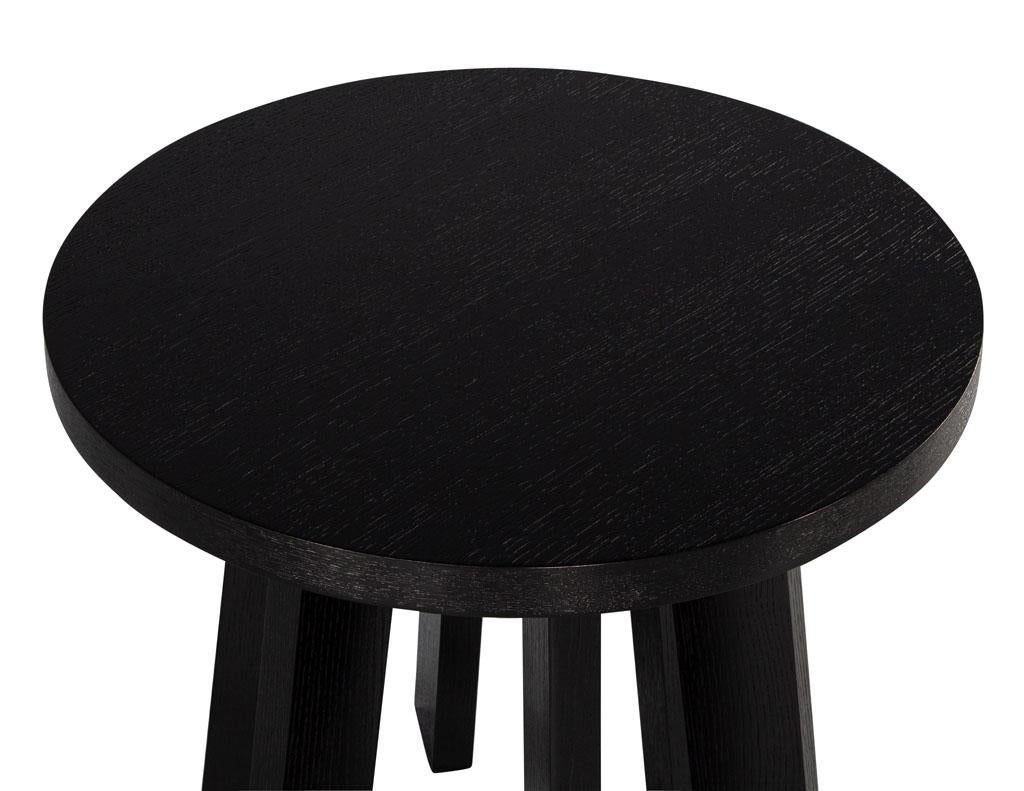 Round Oak Side Table in Black Cerused Finish For Sale 3