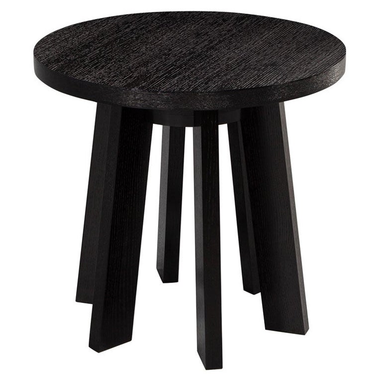 Mesa Auxiliar Redonda de Roble en Acabado Negro Cerused