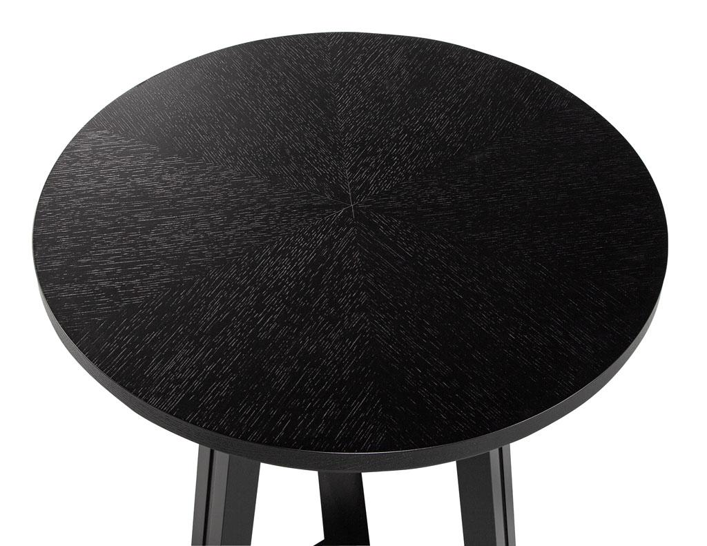 Round Oak Side Table in Cerused Black Finish For Sale 4