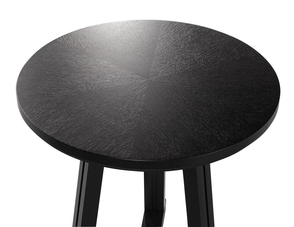 Round Oak Side Table in Cerused Black Finish For Sale 5