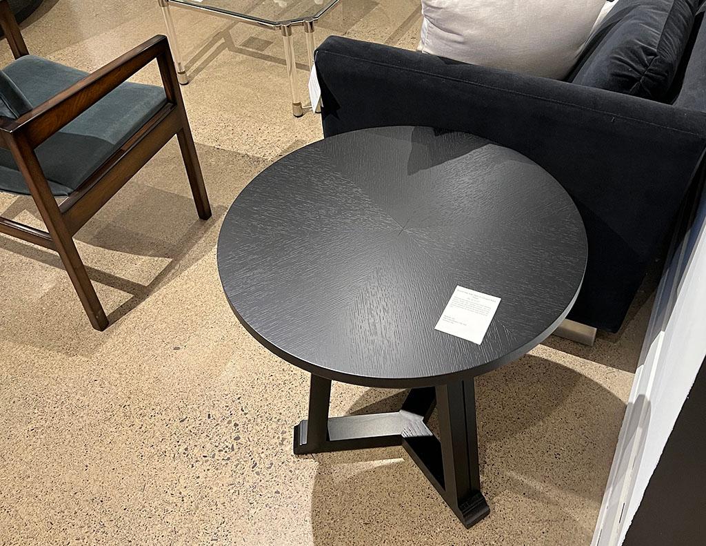 Round Oak Side Table in Cerused Black Finish For Sale 8