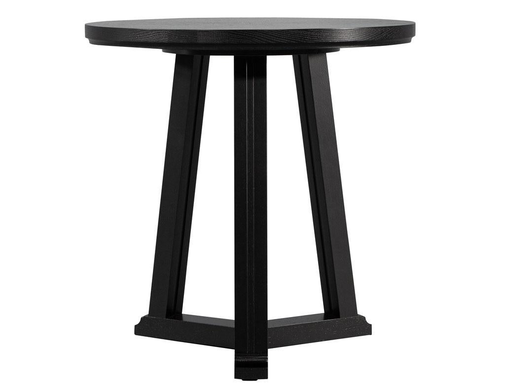 Modern Round Oak Side Table in Cerused Black Finish For Sale