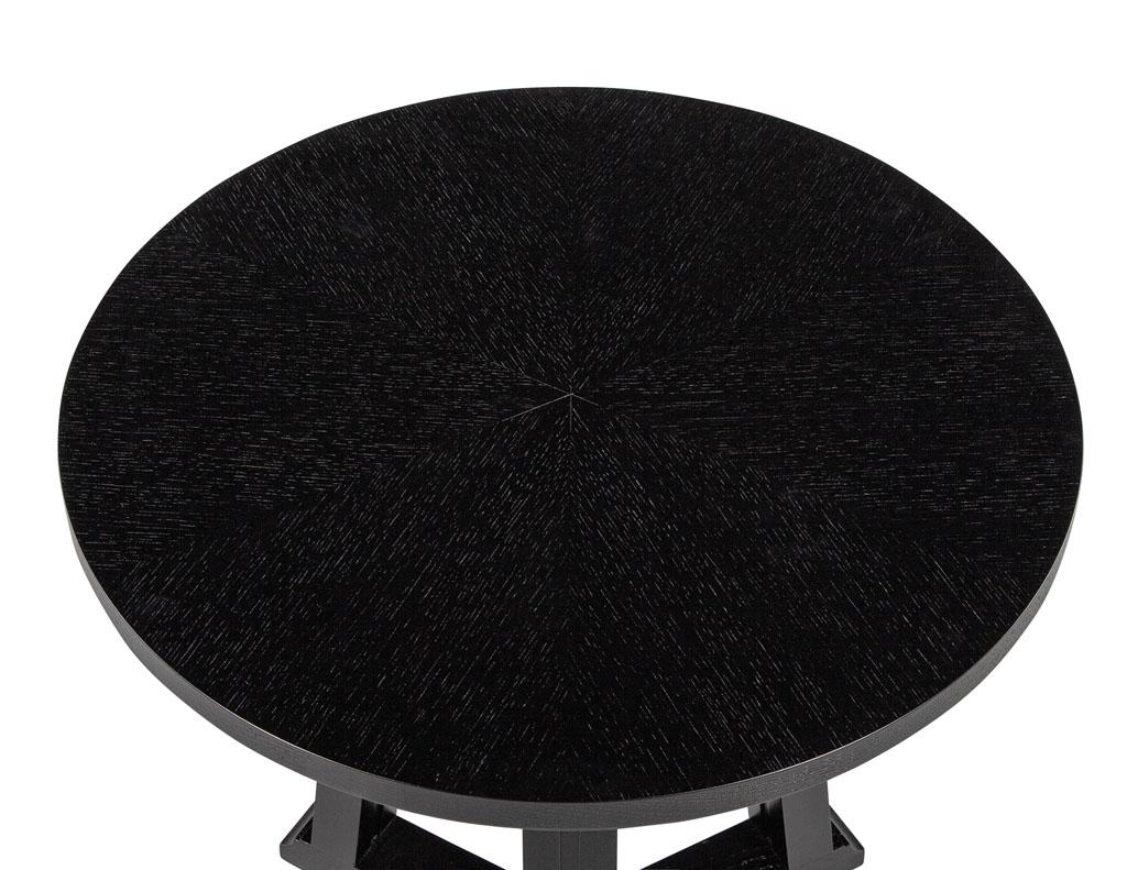 Round Oak Side Table in Cerused Black Finish In Excellent Condition For Sale In North York, ON