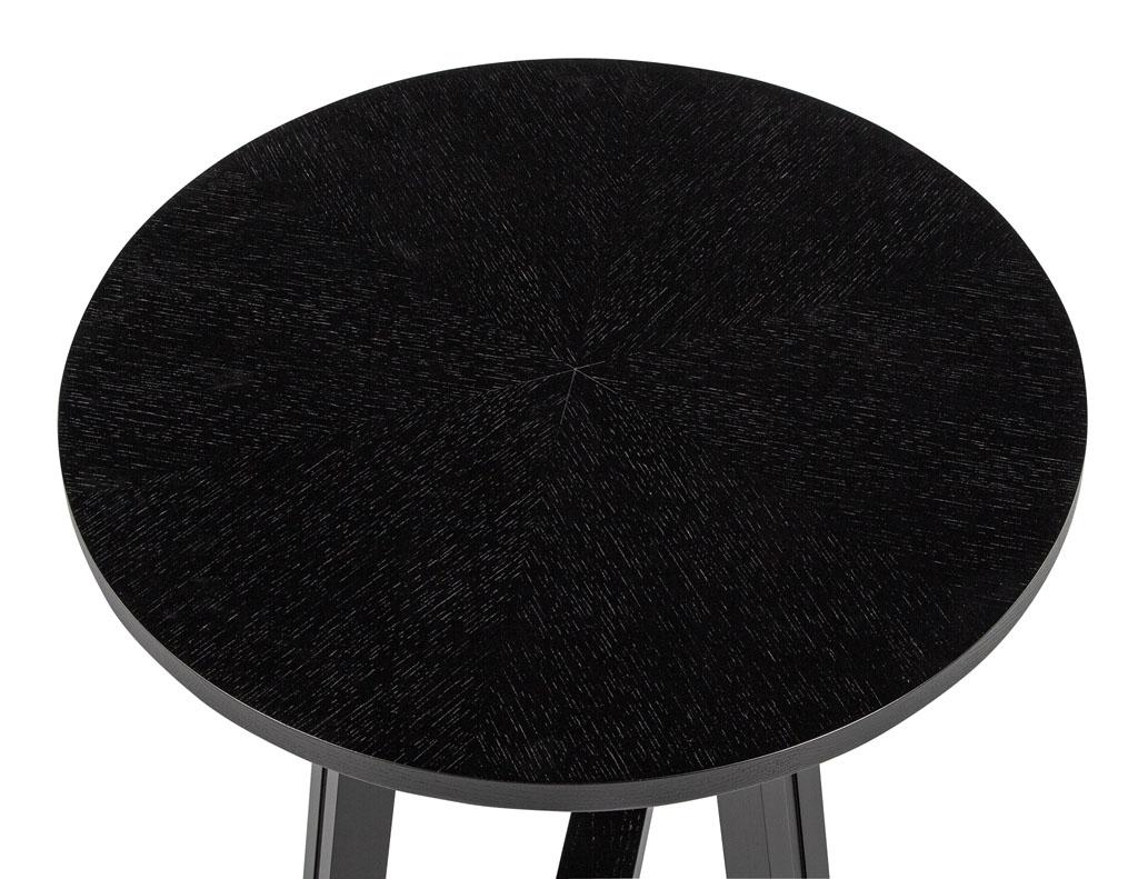Contemporary Round Oak Side Table in Cerused Black Finish For Sale