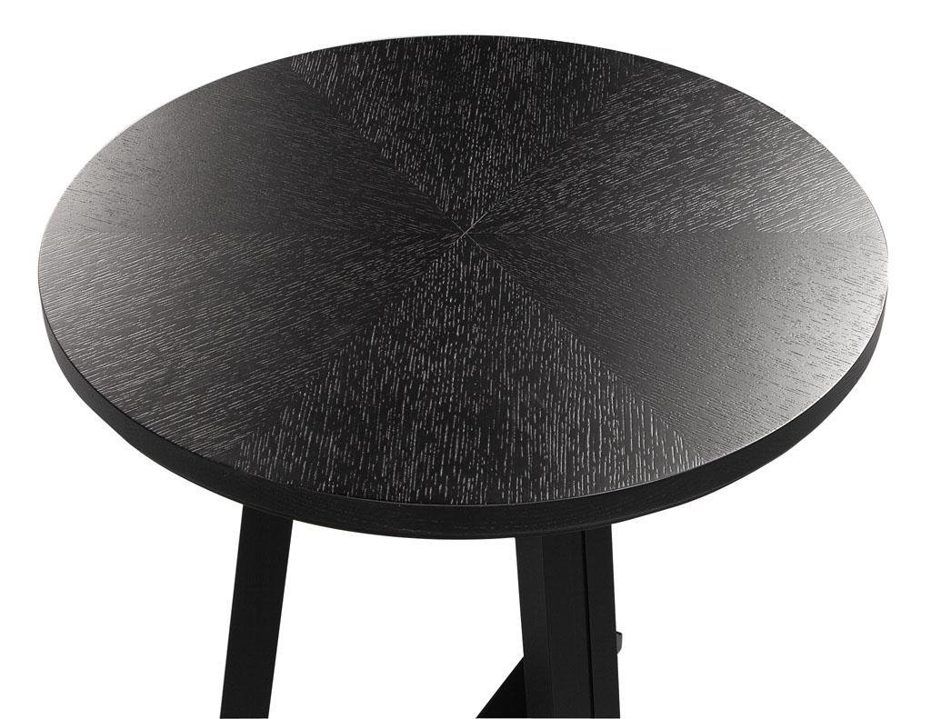 Round Oak Side Table in Cerused Black Finish For Sale 2