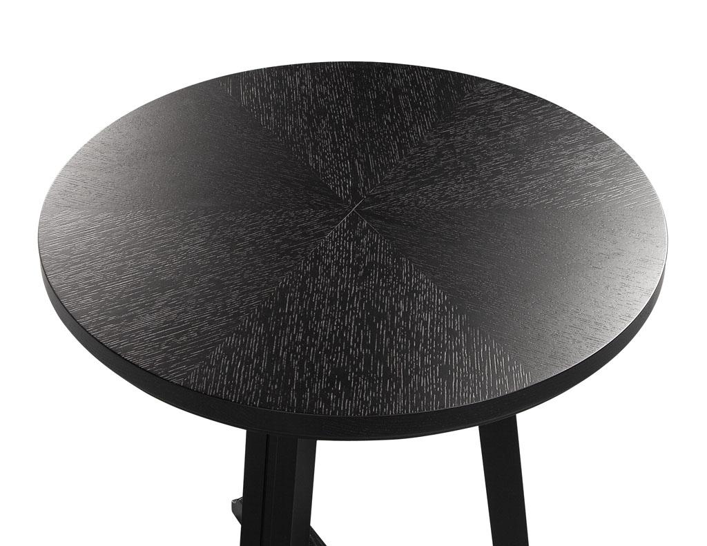 Round Oak Side Table in Cerused Black Finish For Sale 3