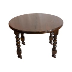 Round Oak Table Extendable from England Around 1880