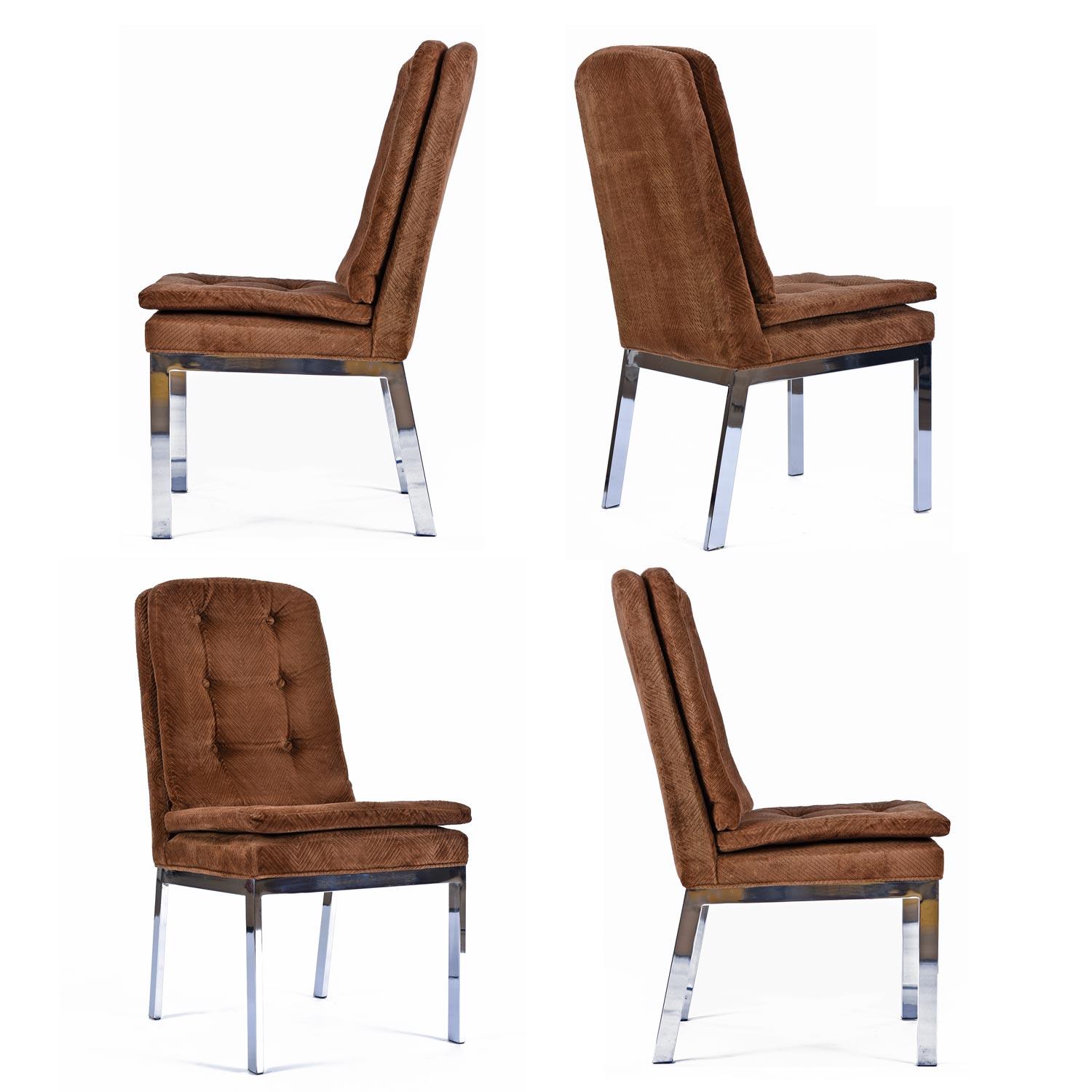 Round Oak Tulip Pedestal Table with 4 Brown and Chrome Parsons Dining Chairs 5