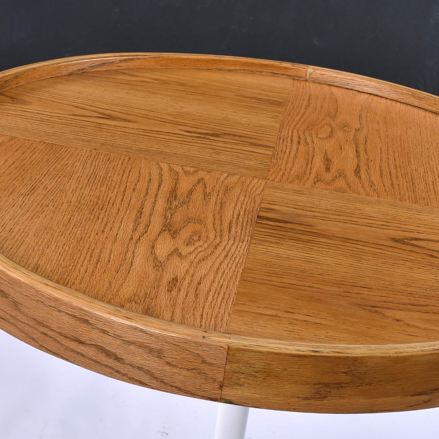 Round Oak Tulip Pedestal Table with 4 Brown and Chrome Parsons Dining Chairs 10