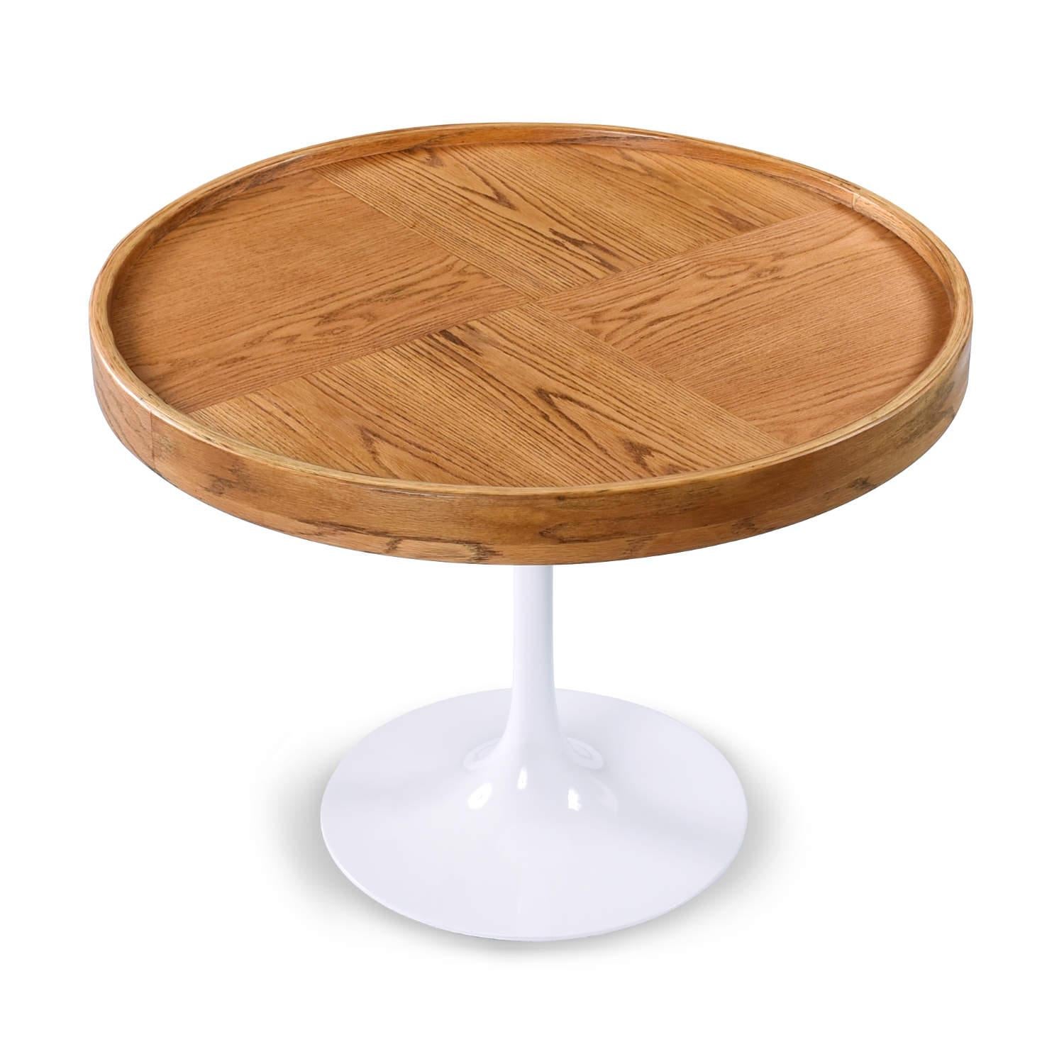 Late 20th Century Round Oak Tulip Pedestal Table with 4 Brown and Chrome Parsons Dining Chairs
