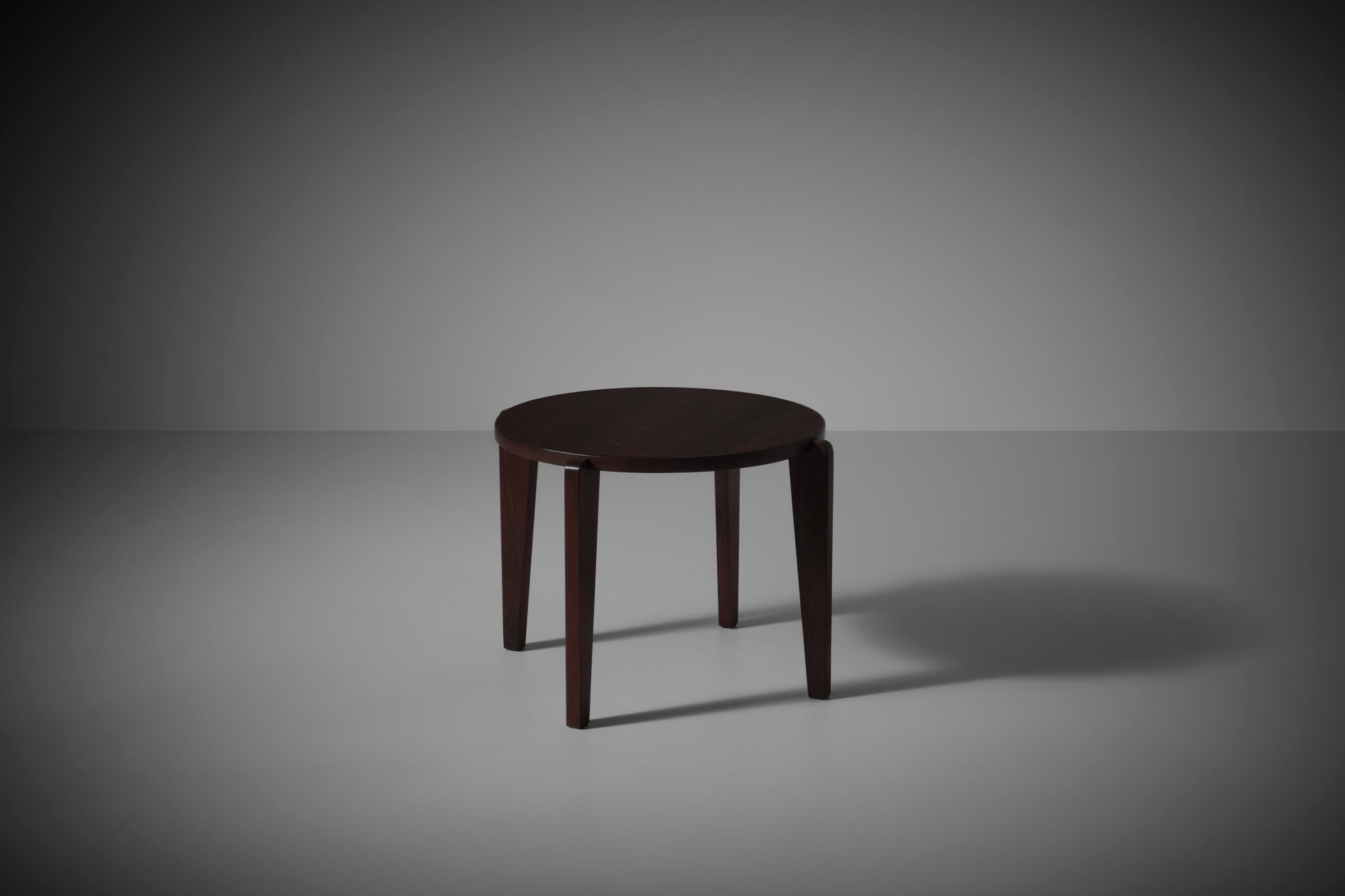 French Round Oak wooden Reconstruction side table, France 1950s