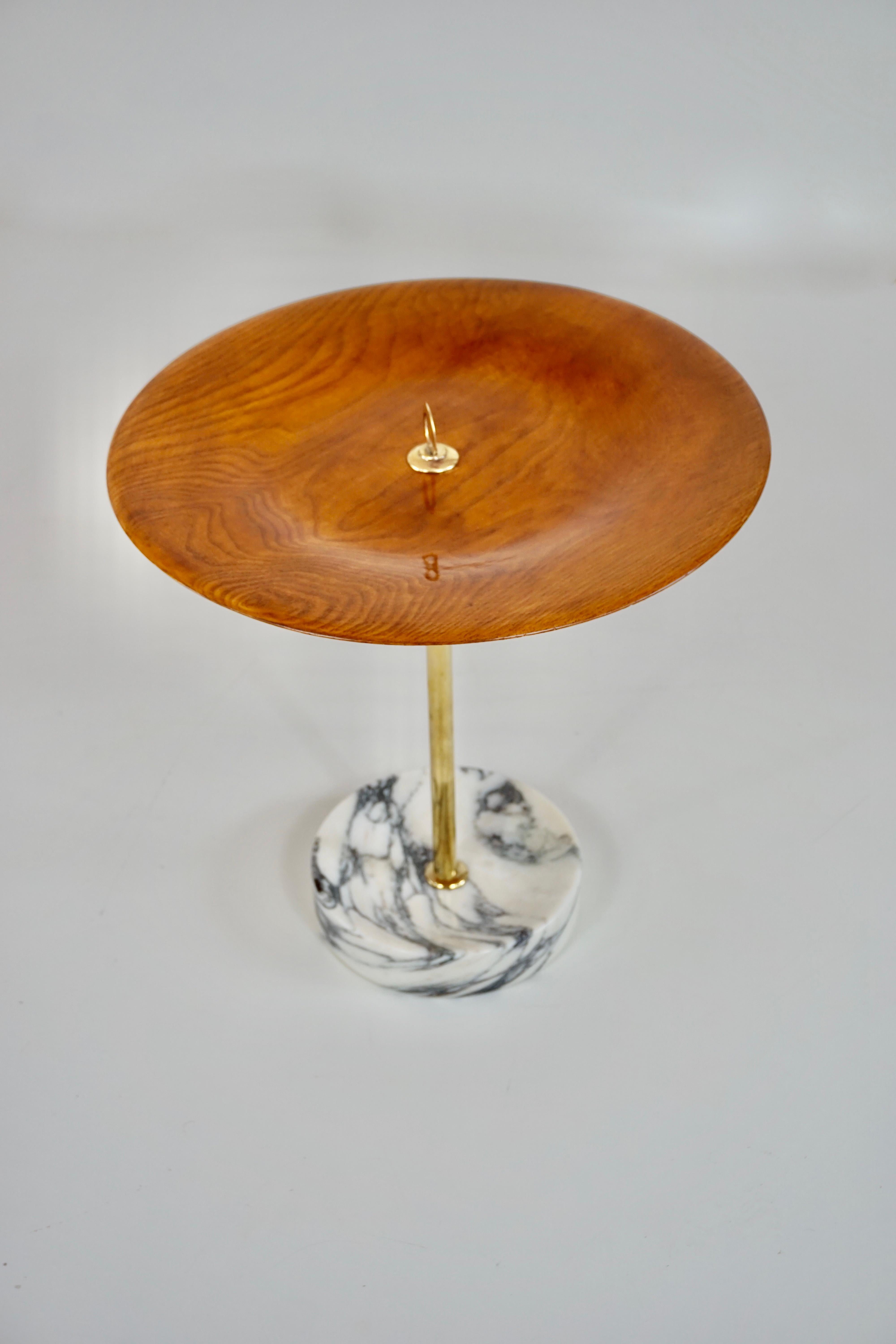 round occasional side table, ash, brass and marble C5 Lorenzo Ciompi, 2025 For Sale 4