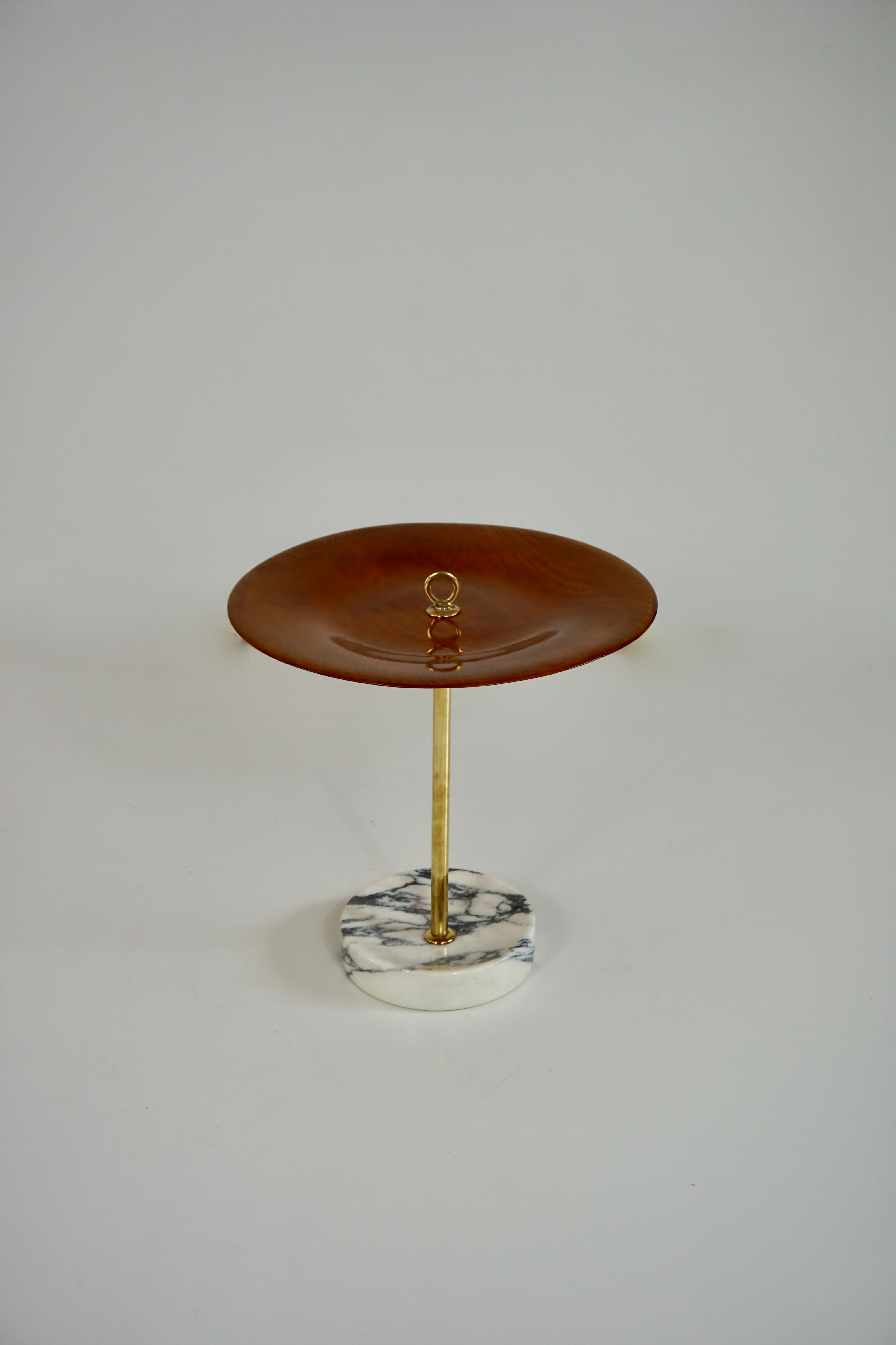 Mid-Century Modern round occasional side table, ash, brass and marble C5 Lorenzo Ciompi, 2025 For Sale