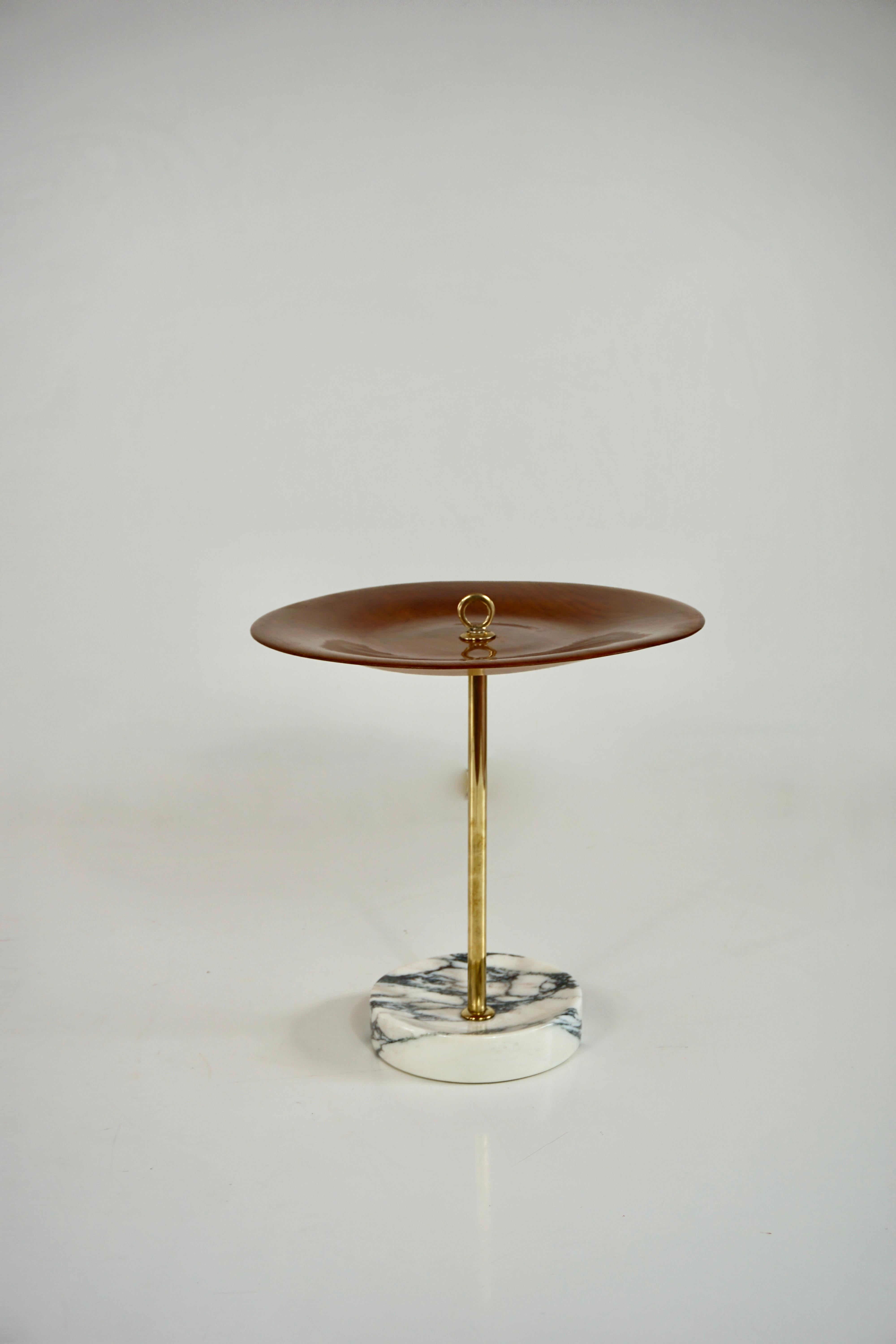 Italian round occasional side table, ash, brass and marble C5 Lorenzo Ciompi, 2025 For Sale