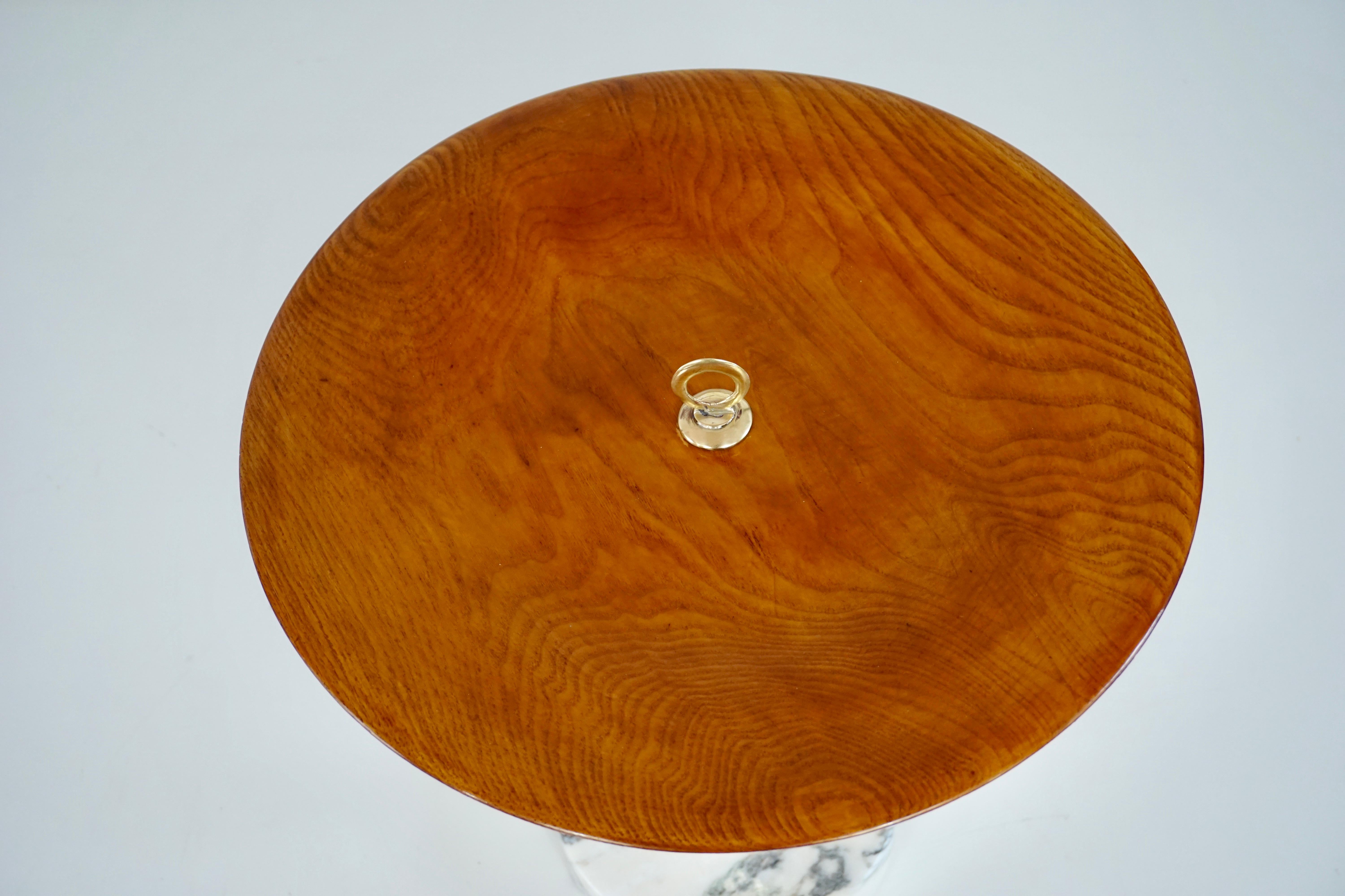 Brass round occasional side table, ash, brass and marble C5 Lorenzo Ciompi, 2025 For Sale