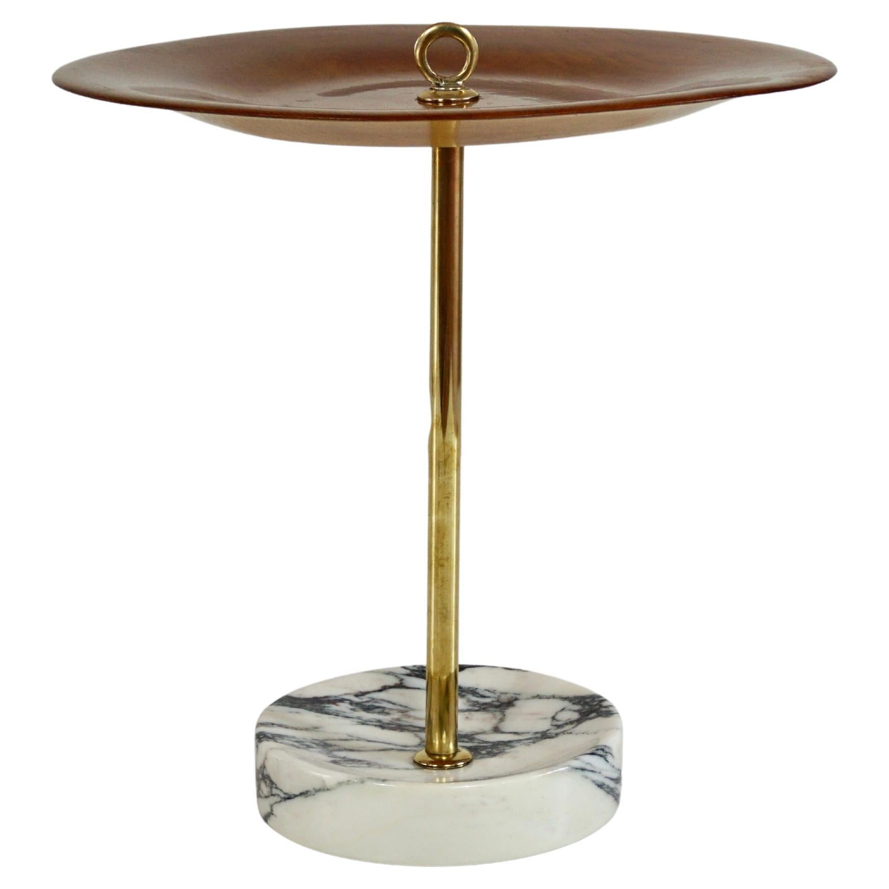 round occasional side table, ash, brass and marble C5 Lorenzo Ciompi, 2025